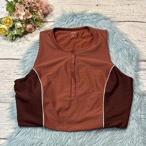 Abercrombie & Fitch YPB sculptLUX Plunge Henley Slim Cropped Tank Rust
